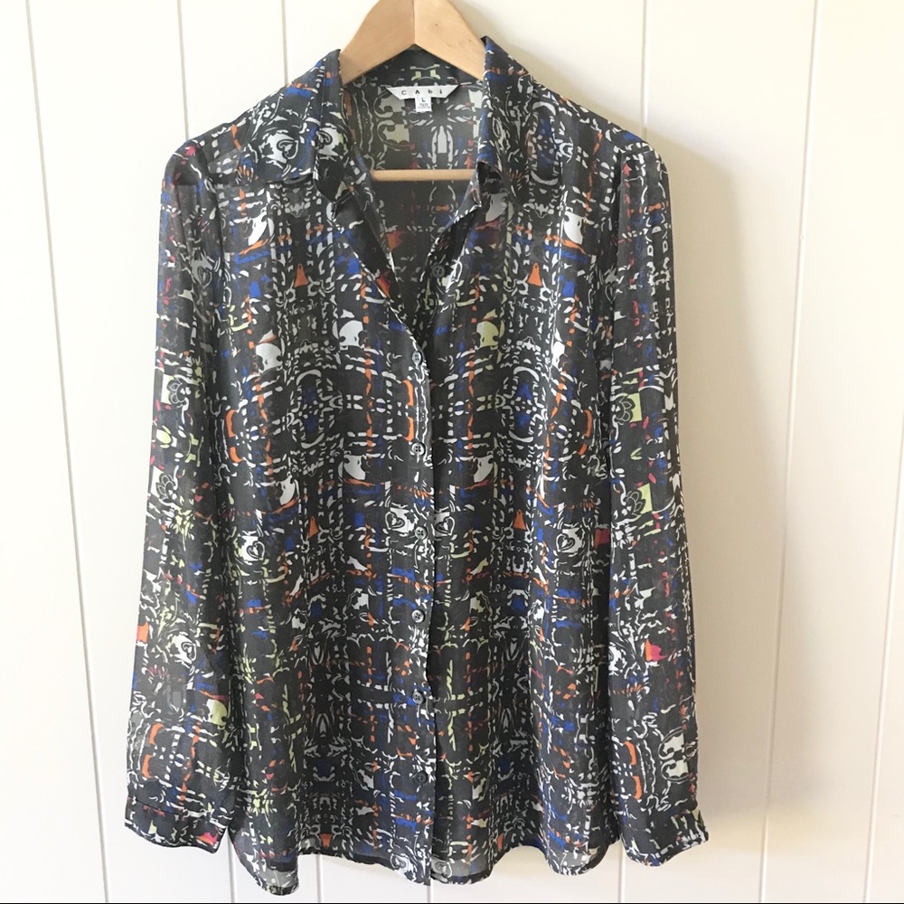 Cabi Festival Sheer Geometric Print Top Size L